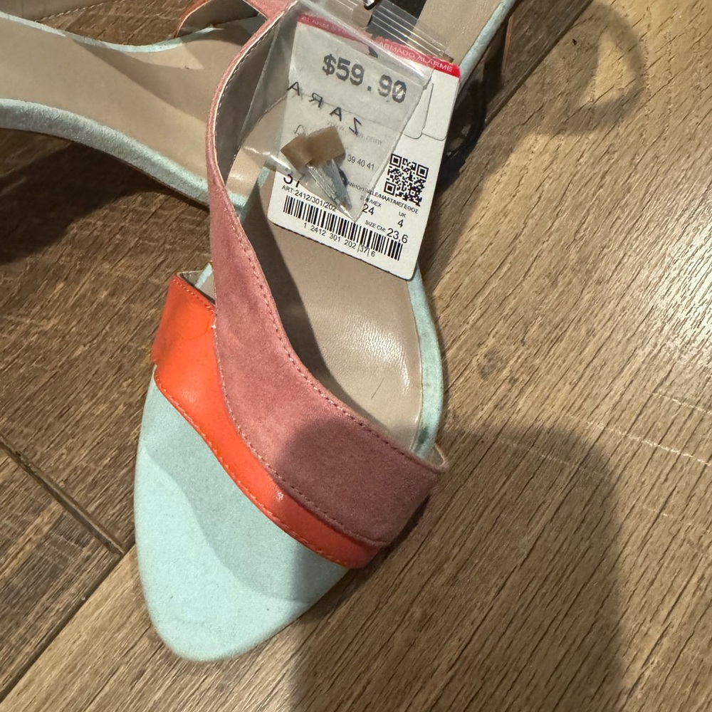ZARA Women's Mint, Pink and Orange Sandals